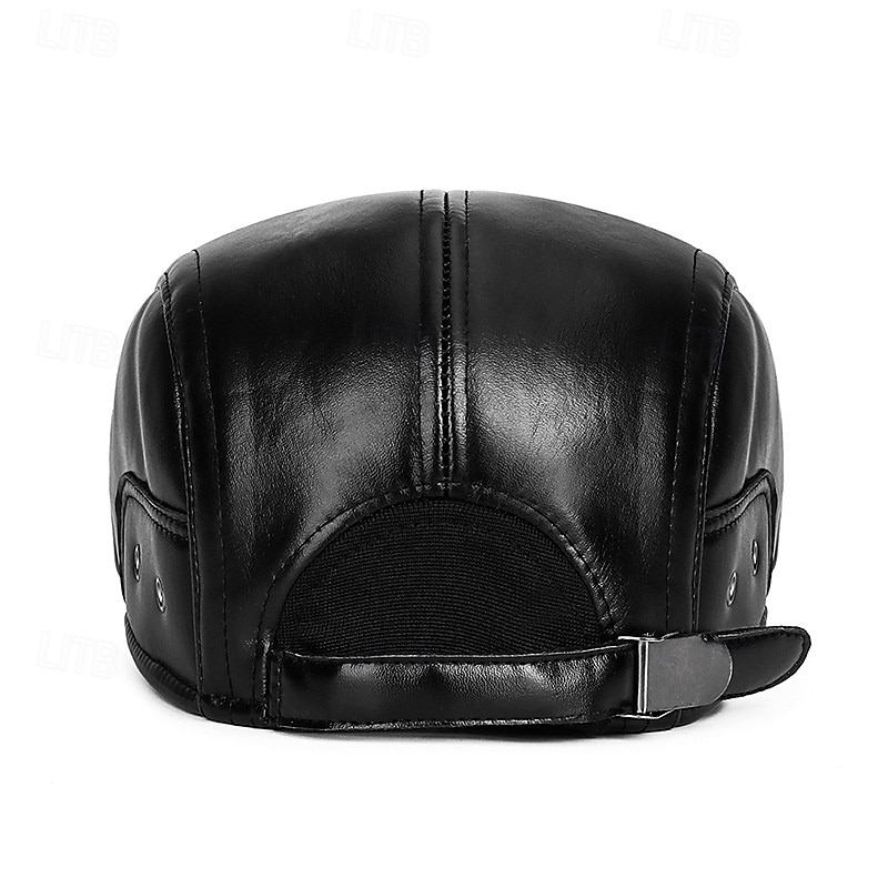 Men's Ear Flap Hat Winter Leather Hat Flat Cap Winter Hats Winter Warm Cap Black Coffee PU Leather Fleece Fashion Modern Contemporary Daily Wear Date Solid / Plain Color Thermal Warm Windproof 2026 - $9.49 –P5