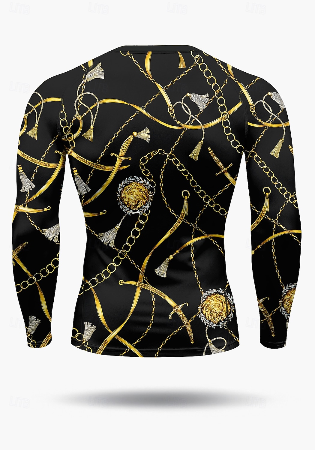 Men's Compression Shirt Running Shirt 3D Print Long Sleeve Base Layer Striped Quick Dry Compression Power Flex Moisture Wicking Gym Workout Active Training Exercise Sportswear Activewear Gold 2025 - $20.99 –P2