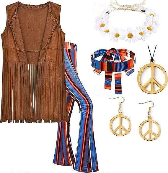 Set Retro Vintage 1970s Outfits Vest Bell Bottom Pants with Accessories Hippie Fancy Dress Women's Halloween Carnival Casual Daily Music Festival Adults' Cravat Top Pants 2026 - $69.99 –P2