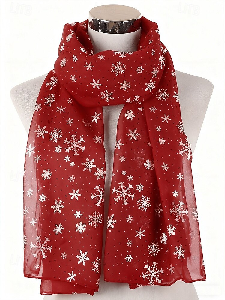 Bufanda navideña de copo de nieve para mujer, diseño festivo en rojo y blanco con copos de nieve metálicos, material de poliéster suave, perfecta para fiestas navideñas y ropa de invierno. 2026 - $14.99 –P3