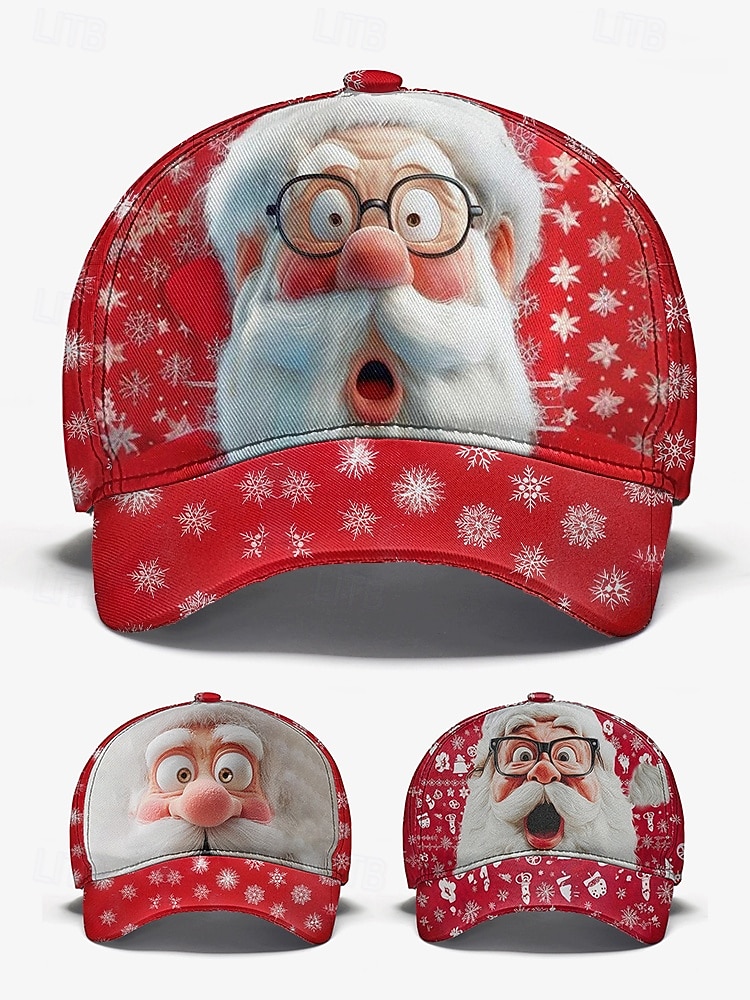 мужская бейсболка с рождественским принтом Санты, регулируемая красная шапка со снежинками, праздничный зимний аксессуар для праздничных вечеринок и ношения на открытом воздухе 2025 - $18.99 –P3