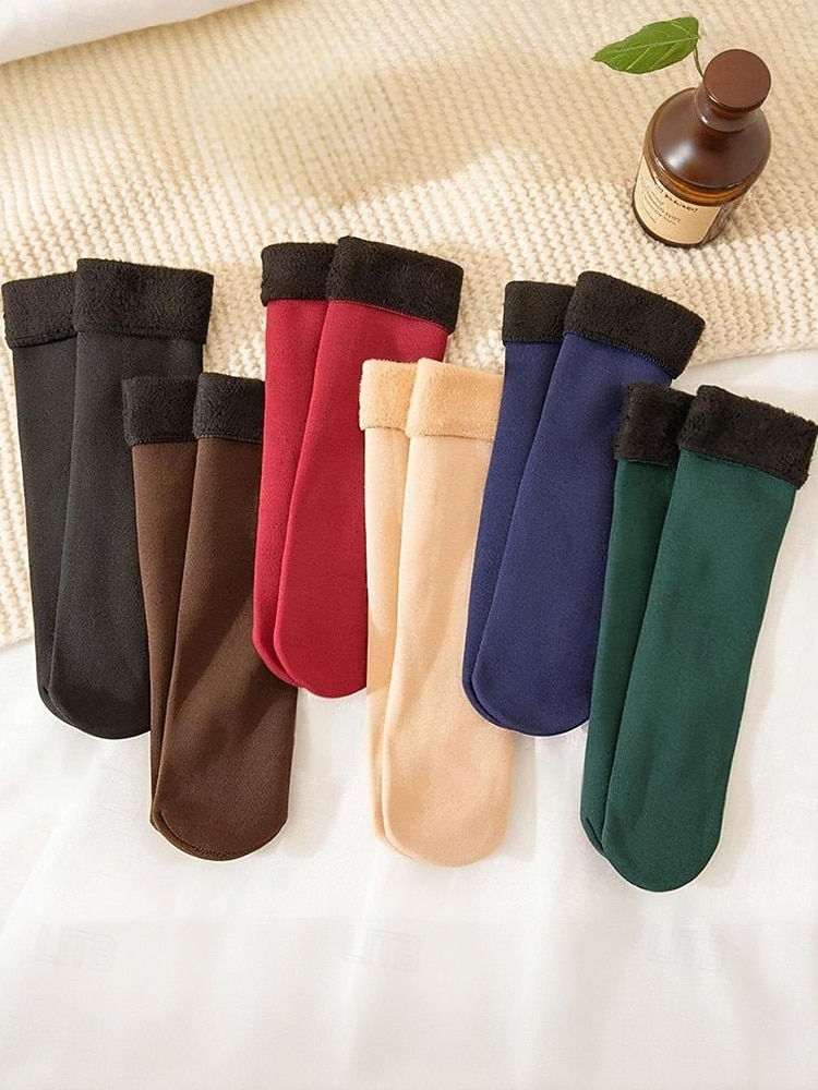 مجموعة جوارب حرارية مبطنة بالصوف للنساء، جوارب شتوية ناعمة ودافئة بألوان متعددة، هدية عيد ميلاد مريحة للطقس البارد والارتداء المنزلي 2025 - $11.99 –P6