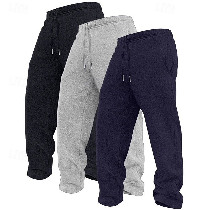 3Pcs Men's Straight Leg Sweatpants Fleece Trousers Casual Pants Drawstring Elastic Waist Multi-pack Plain Comfort Full Length Outdoor Travel Daily Basic Fashion 2026 - $31.99 –P5