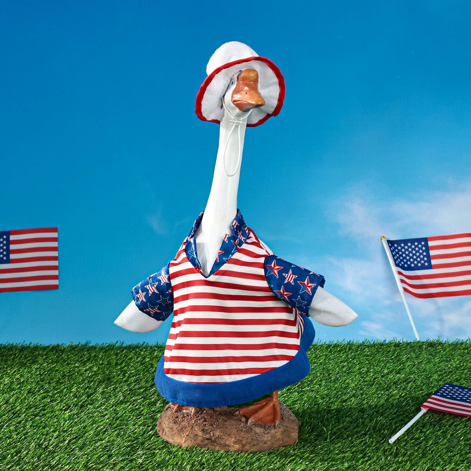 2 stk. patriotiske verandagåseantrekk sementgåskostyme 4. juli-stil gåsantrekk inkludert sløyfe og hatt til hagedekorasjon fest uteplass julegave 2026 - $19.99 –P1