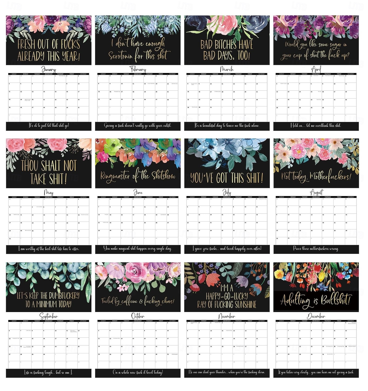 Vuoden 2026 vittukalenteri väsyneille naisille, vuoden 2026 väsyneiden naisten kalenteri, vittu seinäkalenteri väsyneille, itse tehty riippukalenteri kotitoimistoon 2025 - $12.99 –P3