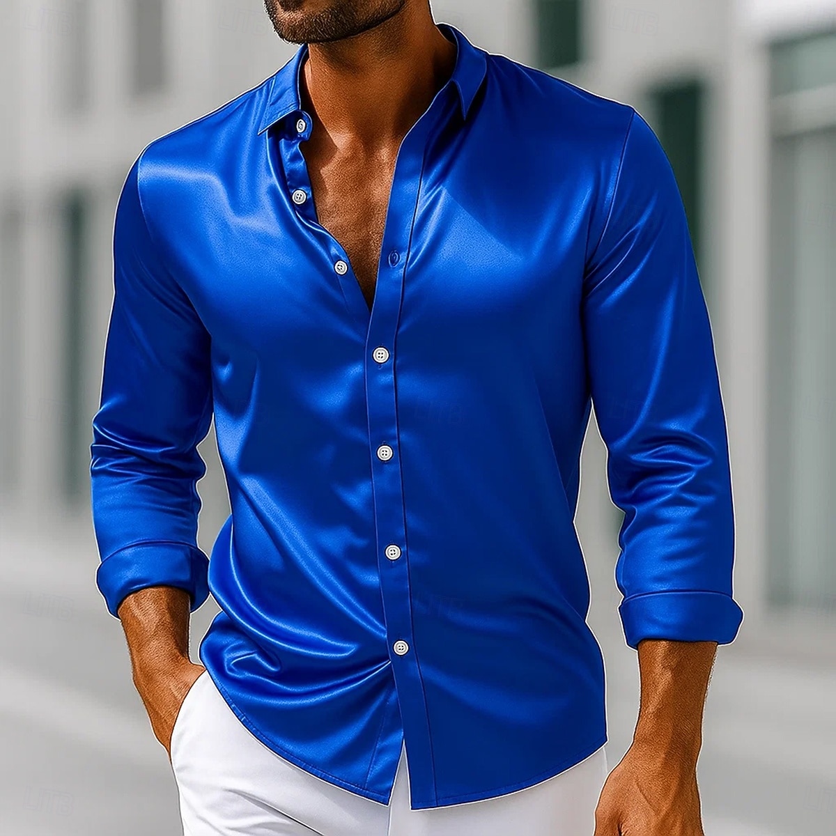Homens Camisa Social Blusa de cetim Saia Camisa casual camisa de botão Camisa de formatura Tecido Formal Casamento Preto Branco Rosa Azul Royal Manga Longa Lapela Primavera Todas as Estações Roupa de 2025 por $23.99 –P3