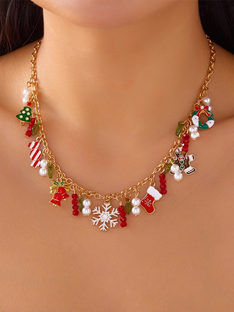 Julekjede med sjarm til dame, flere stiler med sjarm til julenissen, snømannen og juletreet, perfekt til høytidsfester og festlige gaver. 2026 - $9.99 –P1