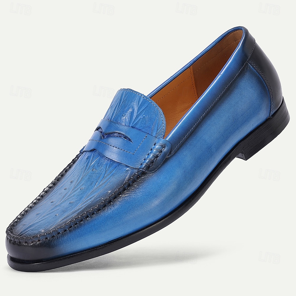 Herren-Slipper aus blauem Echtleder mit glatter Oberfläche – elegantes Schuhwerk fürs Büro und legere Anlässe 2026 - $84.99 –P3
