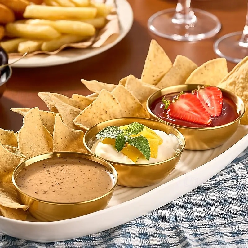 Set di 16 piatti rotondi in acciaio inox per salse, piatti dorati per salse, cucchiai dorati del 2025 a $29.99 –P5