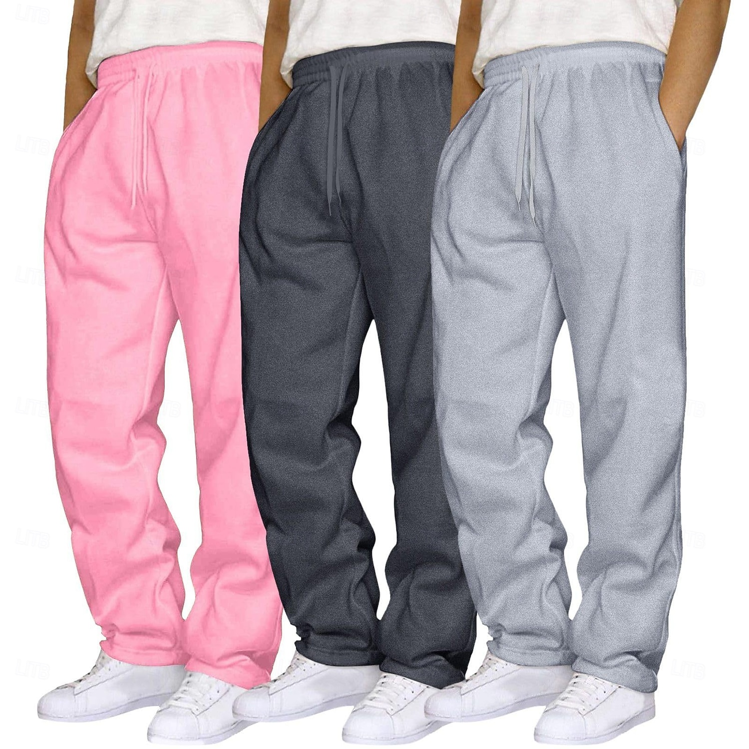 3 stuks heren joggingbroeken wijde pijpen joggingbroeken open onderkant joggingbroek trekkoord elastische taille multi-pack effen ademend volledige lengte sport outdoor casual dagelijks mode 2025 - $29.99 –P7