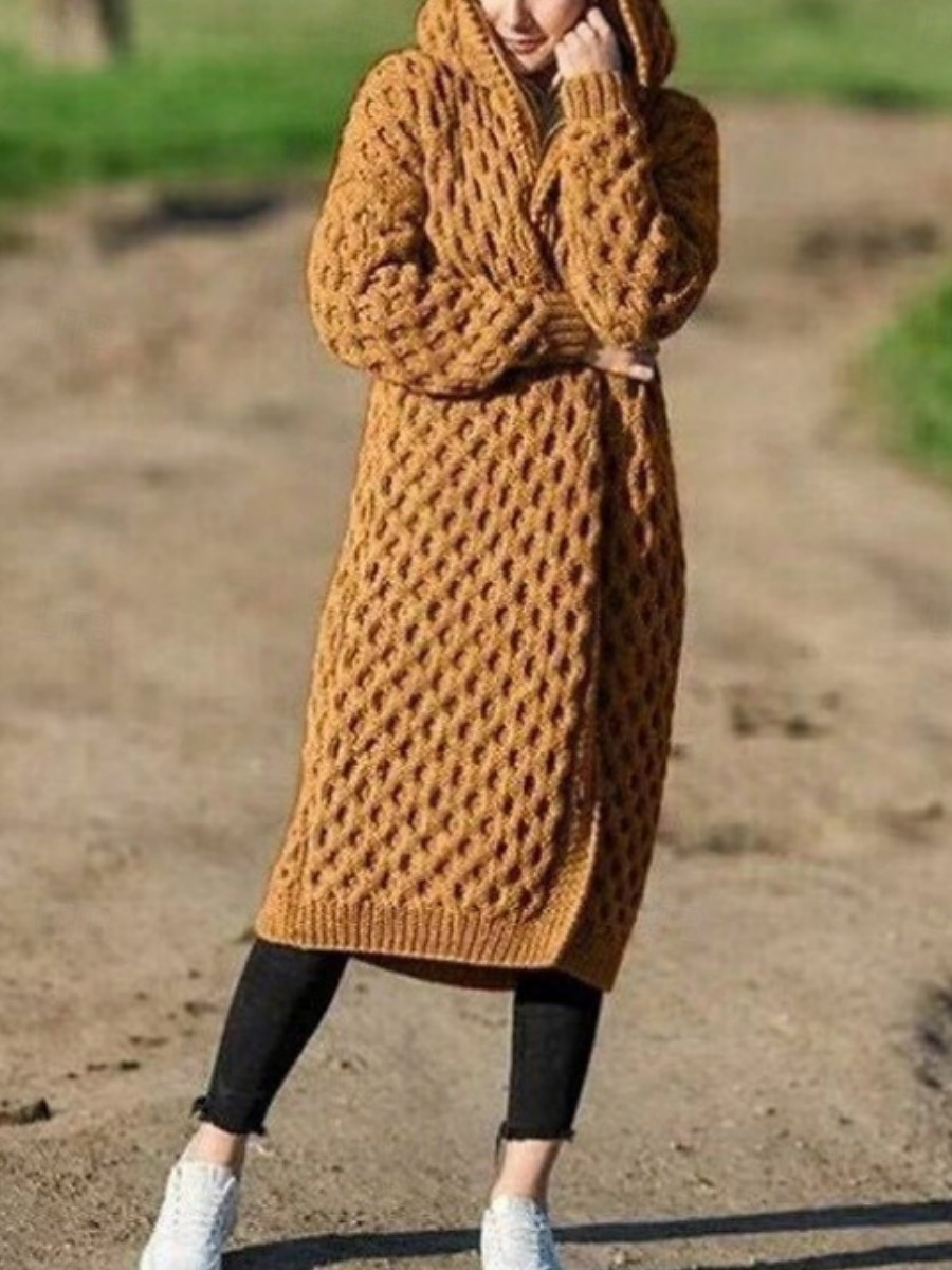 Dam Tröja Ledigt Mjukt Ren färg Ribbad Huva Stickat Långärmad Långa toppar Sticka Utomhus Dagligen Helgen Vit Gul Höst Vinter 2025 - $45.99 –P3