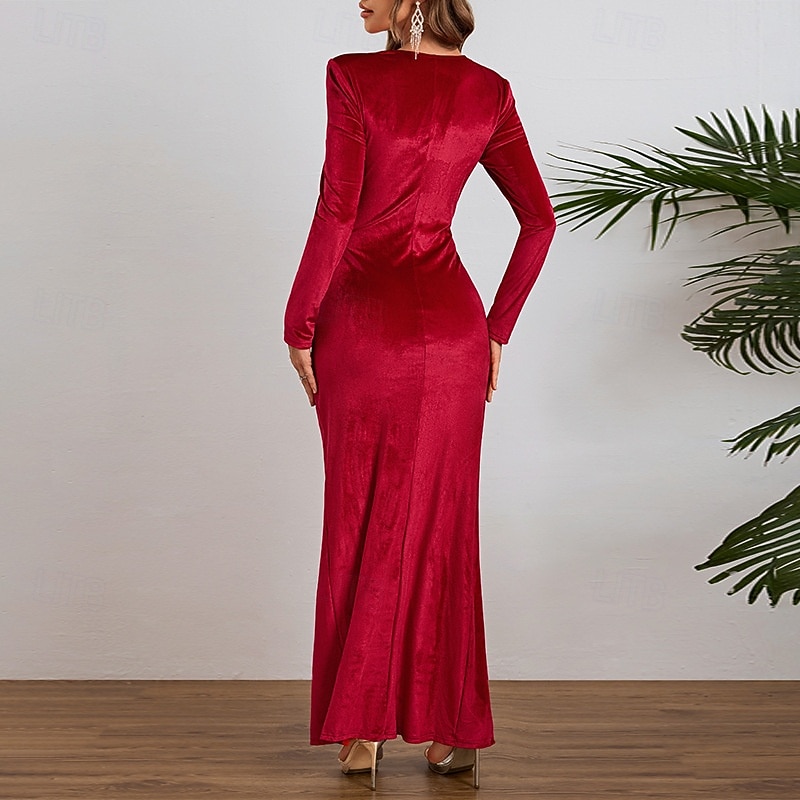 Per donna Abito Lungo Maxi Abito Abito in Velluto Vestito da Festa Abito da Cocktail Elegante Moda Moderno Festa serale Feste Cocktail party Vestibilità regolare Semplice Manica Lunga Collo quadrato del 2026 a $35.99 –P2