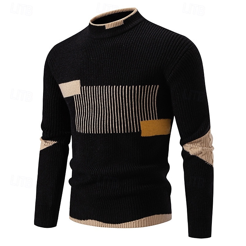 Herren Pullover Strickpullover Gerippt Stricken Normale Oberteile Gestrickt Farbblock Rundhalsausschnitt Mode Basic Urlaub Alltagskleidung Bekleidung Herbst Winter Schwarz Weiß S M L 2025 - $37.99 –P1