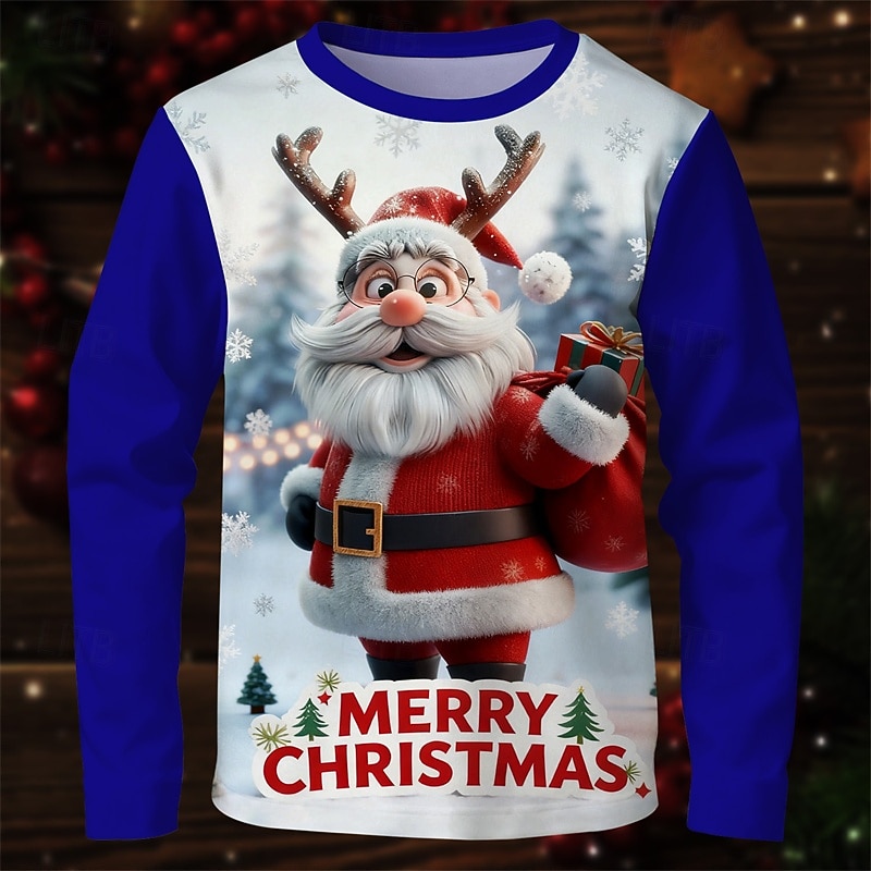 Jul Pojkar 3D jultomten T-shirt Långärmad Vår Höst Mode Grundläggande Barn 4-12 år Rund hals Utomhus Ledigt Dagligen Normal 2025 - $13.99 –P2