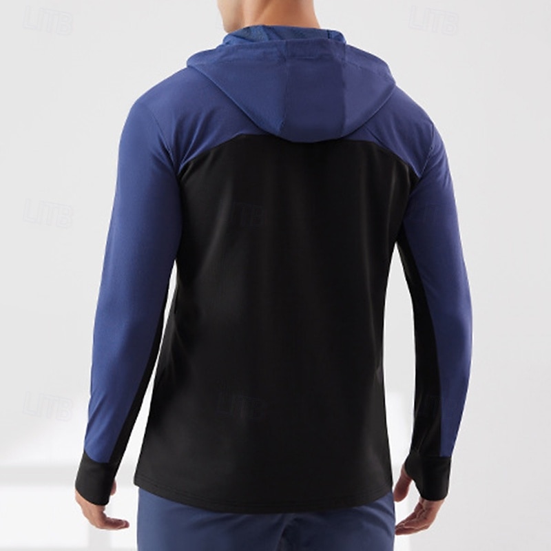 Męskie Kolorowy blok Kurtka sportowa Jesień / Zima Kaptur Długi rękaw Athleisure Ochrona przed słońcem Lekki Siłownia Piesze wycieczki Bieganie Trening Joga Czarny Niebieski Ciemnoniebieski Odzie 2026 - $40.99 –P8