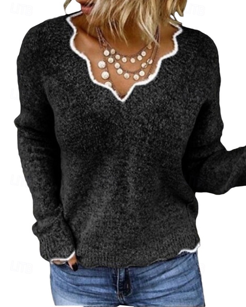 Dámské Svetr Rolák Šik ven Na běžné nošení Barevné bloky Do V Slátanina Pletený Dlouhý rukáv Běžné topy Plést Denní Dovolená Jdeme ven Černá Světlá růžová Podzim Zima 2025 - $35.99 –P4