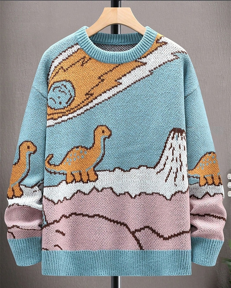 Herre Pullover genser Strikket genser Riflet Strikke Vanlige topper Strikket Dinosaur Crew-hals Mote Grunnleggende Feriereise Dagligdagstøy Klær Høst Vinter Lyseblå S M L 2026 - $36.99 –P6
