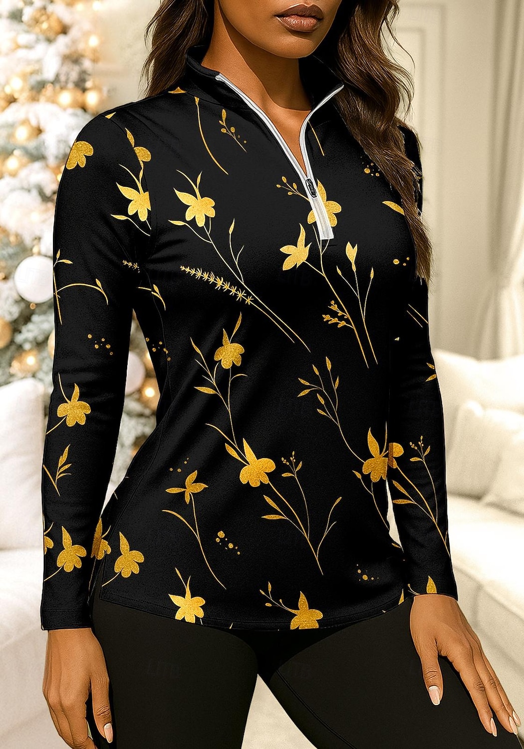 Women's Floral Shirt Sport Shirt Golf Polo Shirt Tennis Shirt Long Sleeve Zipper Floral UPF50+ UV Resistant High Elasticity Moisture Wicking Breathable Tennis Golf Pickleball Stand Collar Zip Collar 2026 - $25.99 –P1