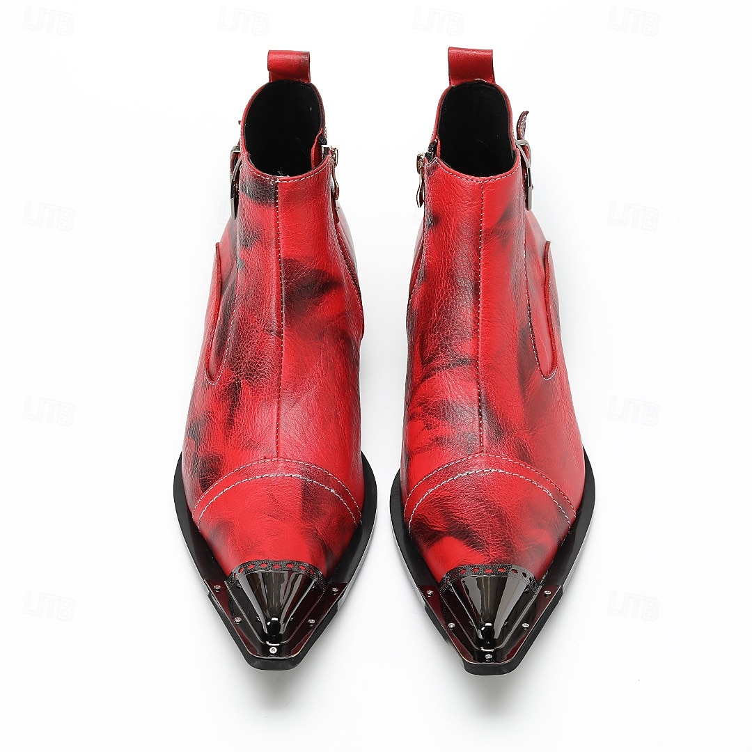 Men's Red Leather Boots with Buckle Detail and Pointed Toe – Perfect for Christmas Gatherings and Festive Events 2025 - $149.99 –P6