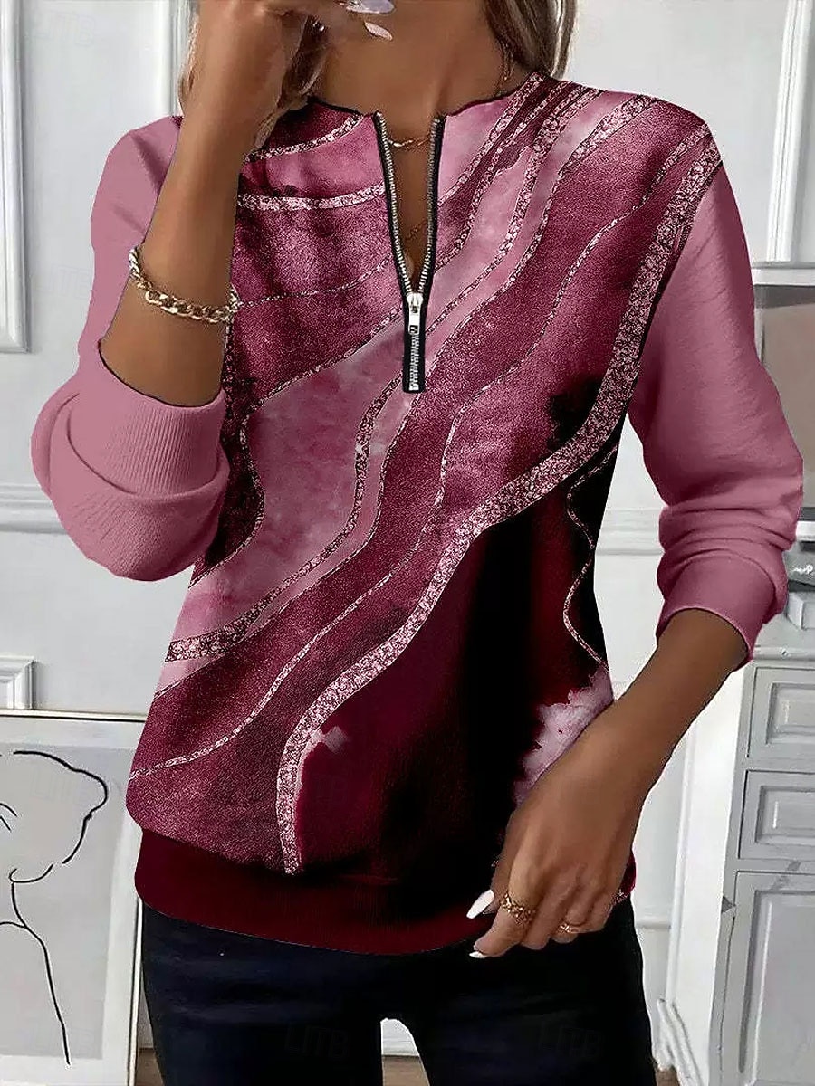 Pentru femei Hanorac pulover Hanorace cu fermoar Fermoar Imprimeu Grafic Abstract Modă Casual Manșon Lung Stil Nautic Topuri obișnuite Stradă Zilnice Albastru piscină Roșu-aprins Mov Maro Trifoi 2026 - $27.99 –P3