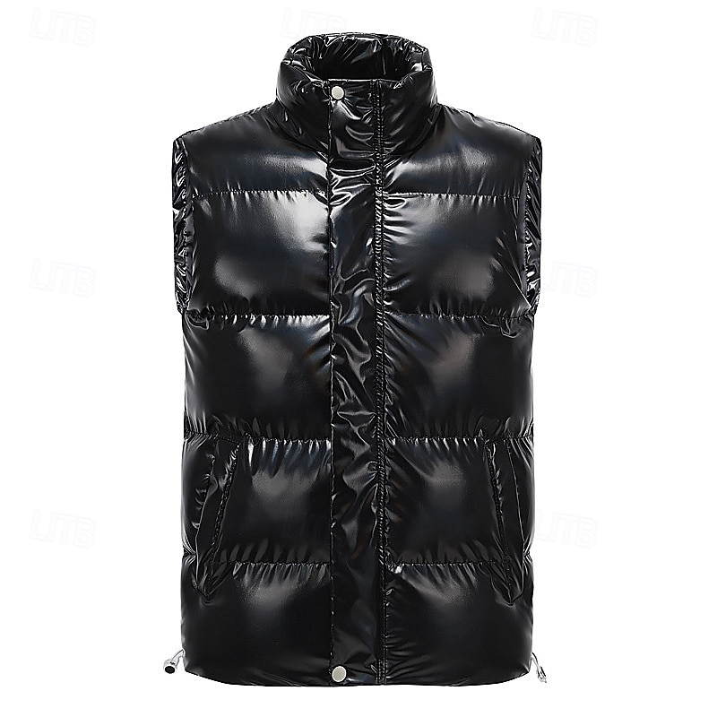 Per uomo Gilet imbottito Gilet Vacanza Quotidiano Data Moda Casual Autunno Inverno Tasca Poliestere Caldo Confortevole Tinta unica Cerniera Collo alla coreana Vestibilità regolare Nero Bianco Caffè del 2026 a $41.99 –P1