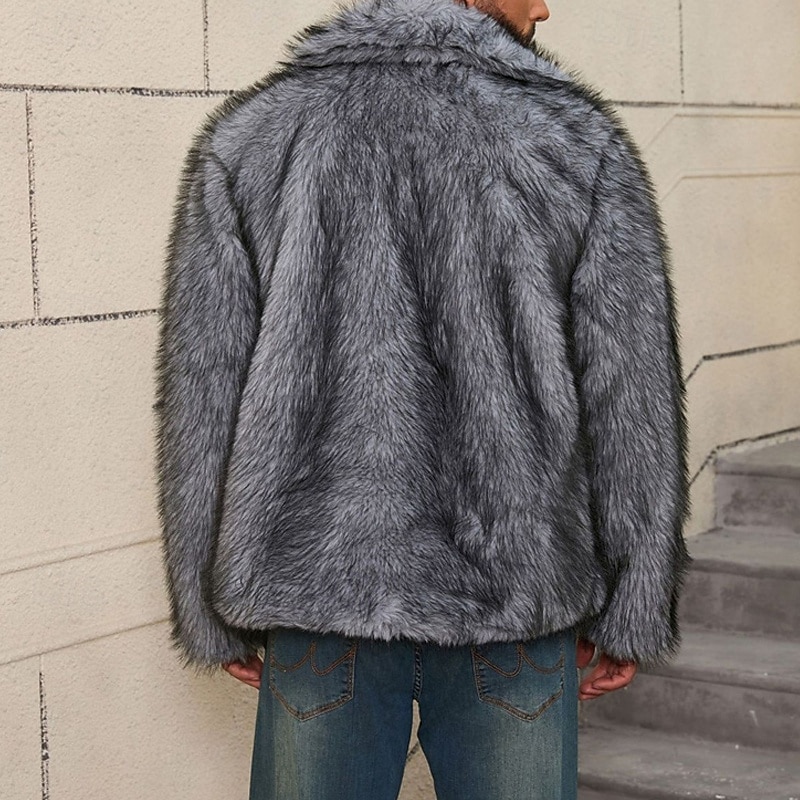 Homme Veste d'hiver Manteau en Fausse Fourrure Vacances Quotidien Chaleur Thermique Toison Automne Hiver Uni Mode Streetwear Revers Régulier Fausse fourrure Blanche Marron Gris Veste de 2026 ? $65.99 –P7