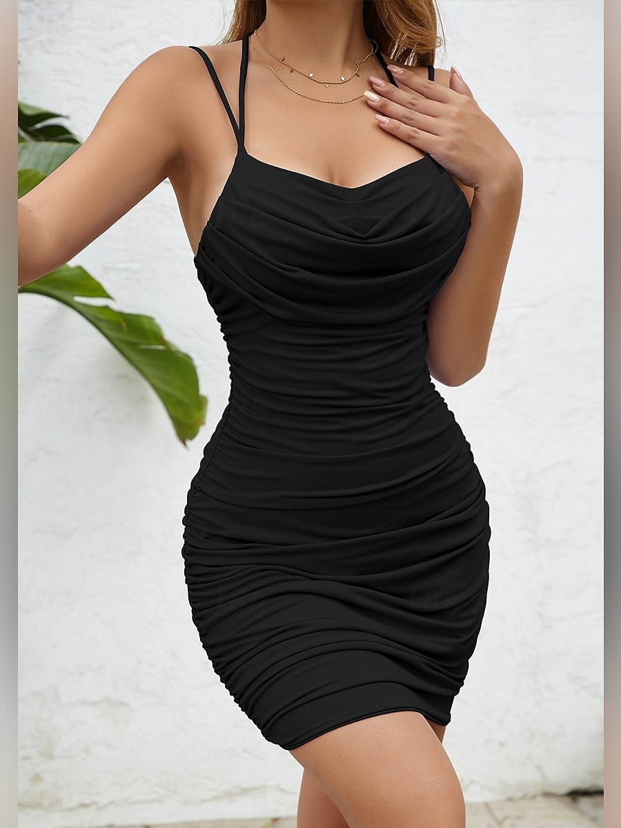 Női Mini ruha Hüvelyruha Slip ruha Szabadság Alkalmi Alkalmi Normál Sima Ujjatlan Spagettipánt Fekete Fehér Arcpír rózsaszín Királykék Nyár Tavasz 2025 - $26.99 –P4