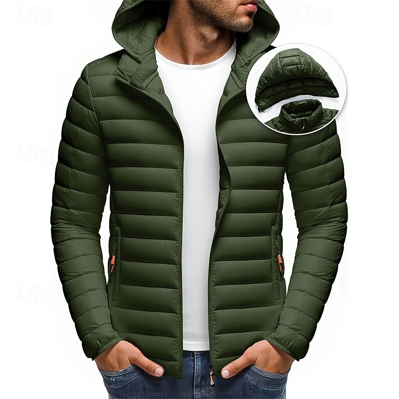Voor heren Winterjas Pufferjas Gewatteerde jas Zak Polyester Vakantie Alledaagse kleding Afspraakje Normaal Modieus Casual Comfortabel Thermisch Warm Winter Effen / effen kleur Zwart Wit Geel Rood 2026 - $49.99 –P5