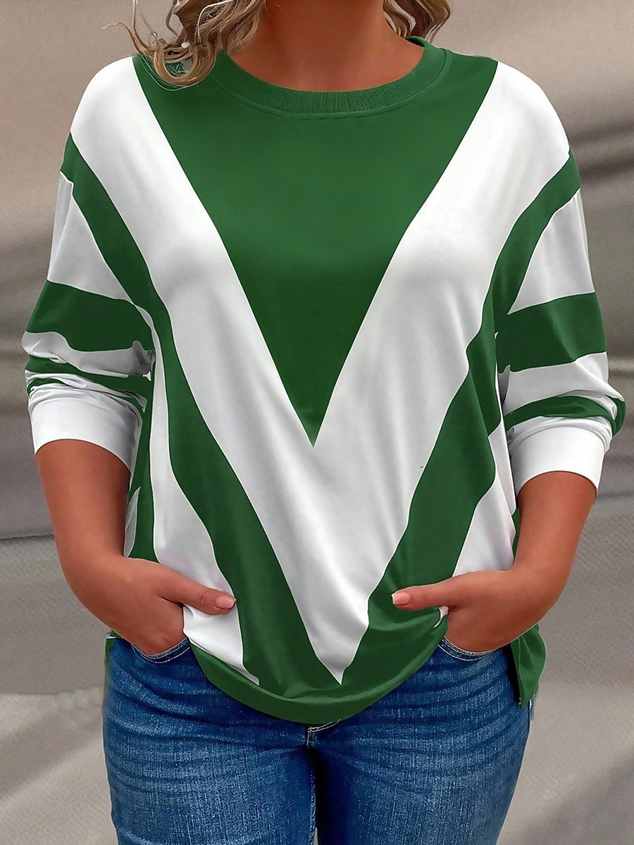 Pentru femei Plus Size Topuri Hanorac pulover Bloc Culoare Imprimeu Manșon Lung Stil Nautic Casual Zilnic Poliester Toamnă Iarnă Negru Maro 2026 - $24.99 –P2