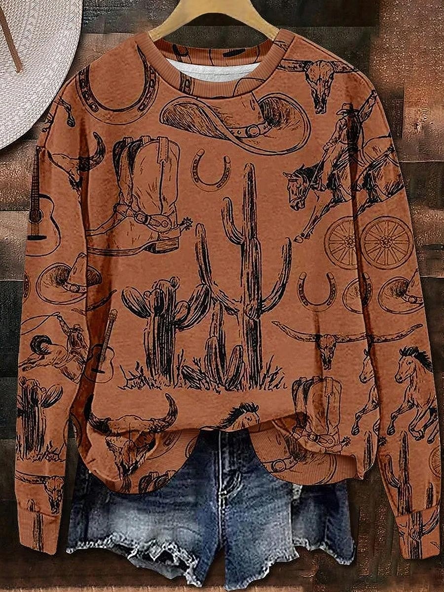 Dame Gensere Grafisk Geometrisk Fritid Langermet Crew-hals Vanlige topper Gate Hverdag Avslappet Lapper Brun Kakifarget Høst Vinter 2025 - $26.99 –P1