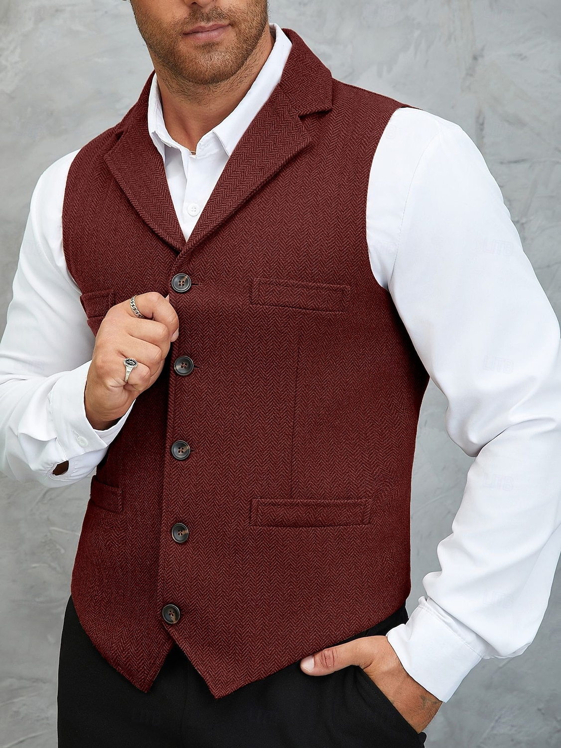 Herren Tweedweste Weste Formell Hochzeit Urlaub Täglich Mode Klassisch Frühling Herbst Tasche Knöpfe Tweed Polyester Bequem Einfach Fischgrätenmuster Einreihig Reverskragen mit Schlitz Normale 2025 - $35.99 –P13