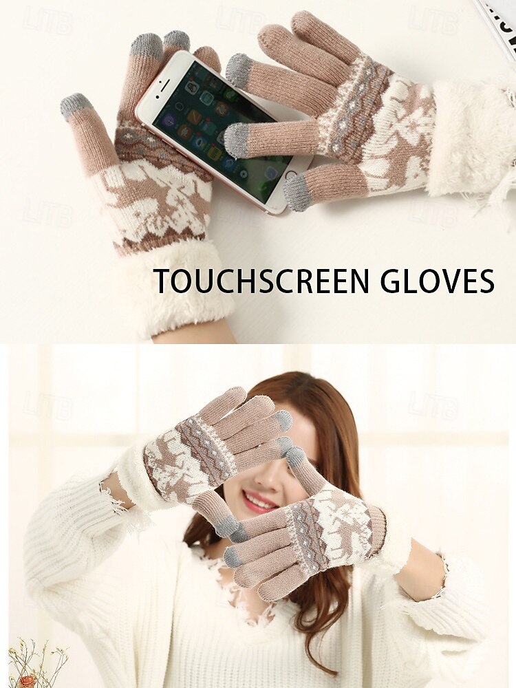 Kerst touchscreen handschoenen voor dames, comfortabel gebreid ontwerp met sneeuwvlok- en elandpatroon, zachte fleece manchet, perfect voor de feestdagen en de winter 2026 - $11.99 –P2