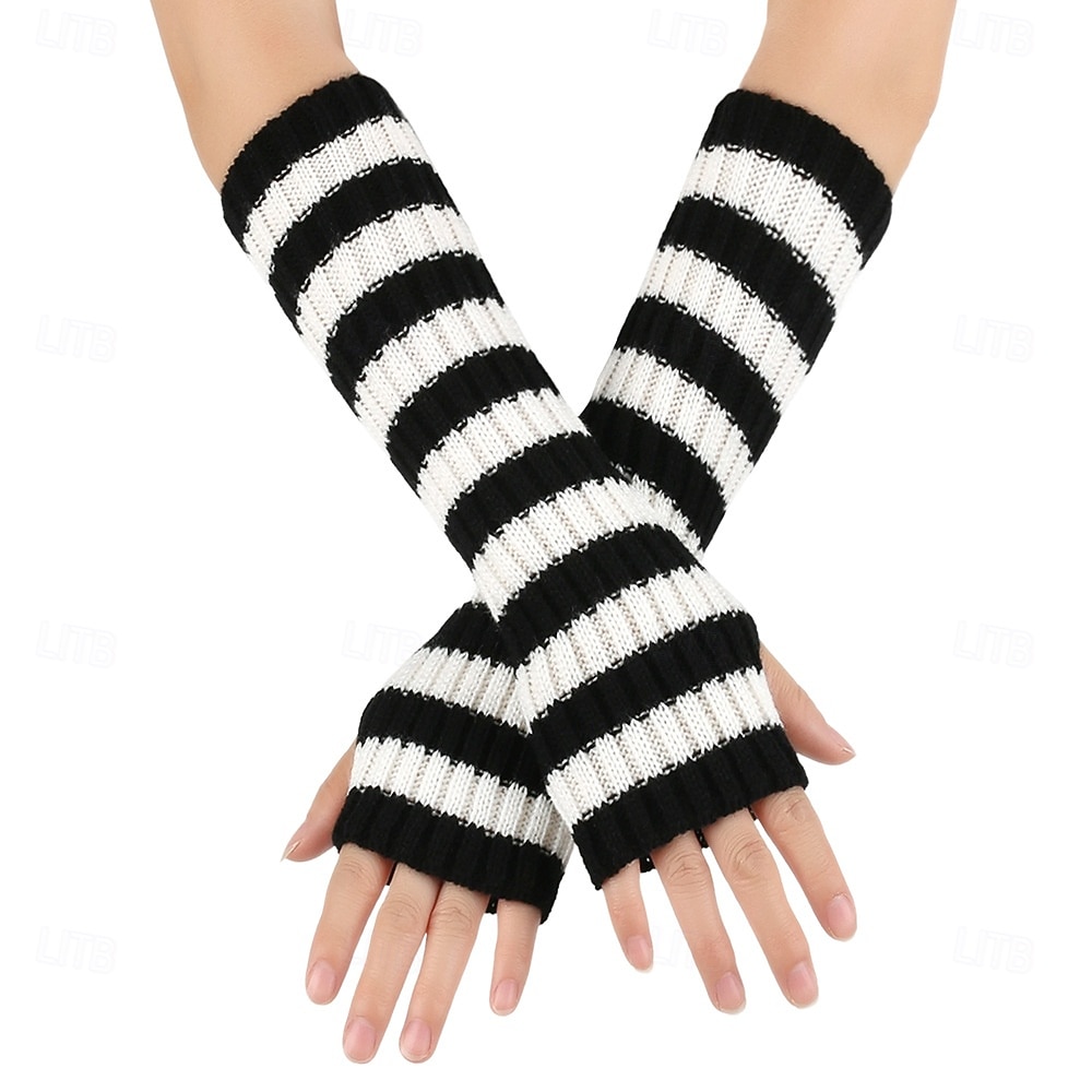 Women's 1 Pair Half Finger / Knitted Gloves Streetwear / Outdoor Gloves - Striped Print 2026 - $15.49 –P8