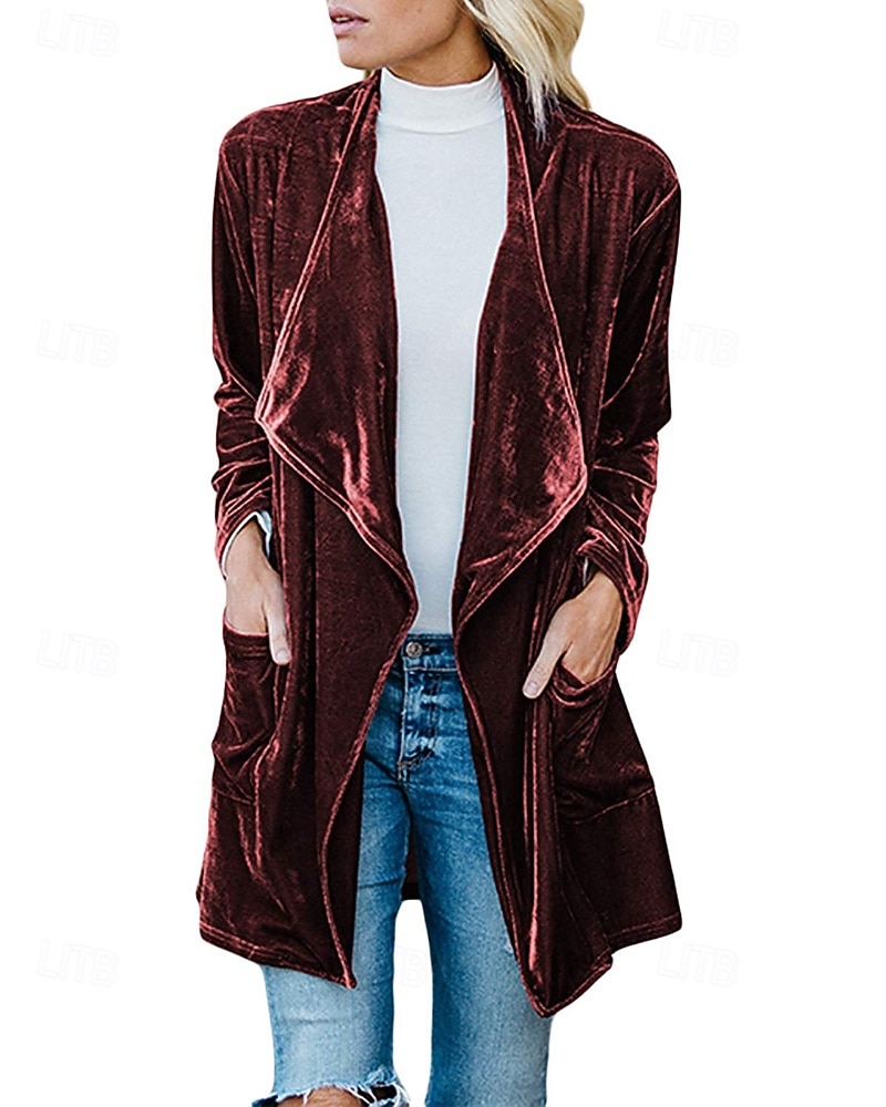 Γυναικεία Καμπαρντίνα Velvet Blazers Διατηρείτε Ζεστό Άνετο Ασυμμετρικό Ανοικτό Μπροστά Ενεργό Μοντέρνα Σκέτο Πάρτι Πάρτι / Βράδυ Εκδήλωση / Πάρτι Causal Κανονικό Μακρύ Χωρίς Γιακά Κανονικό 2026 - $31.99 –P1