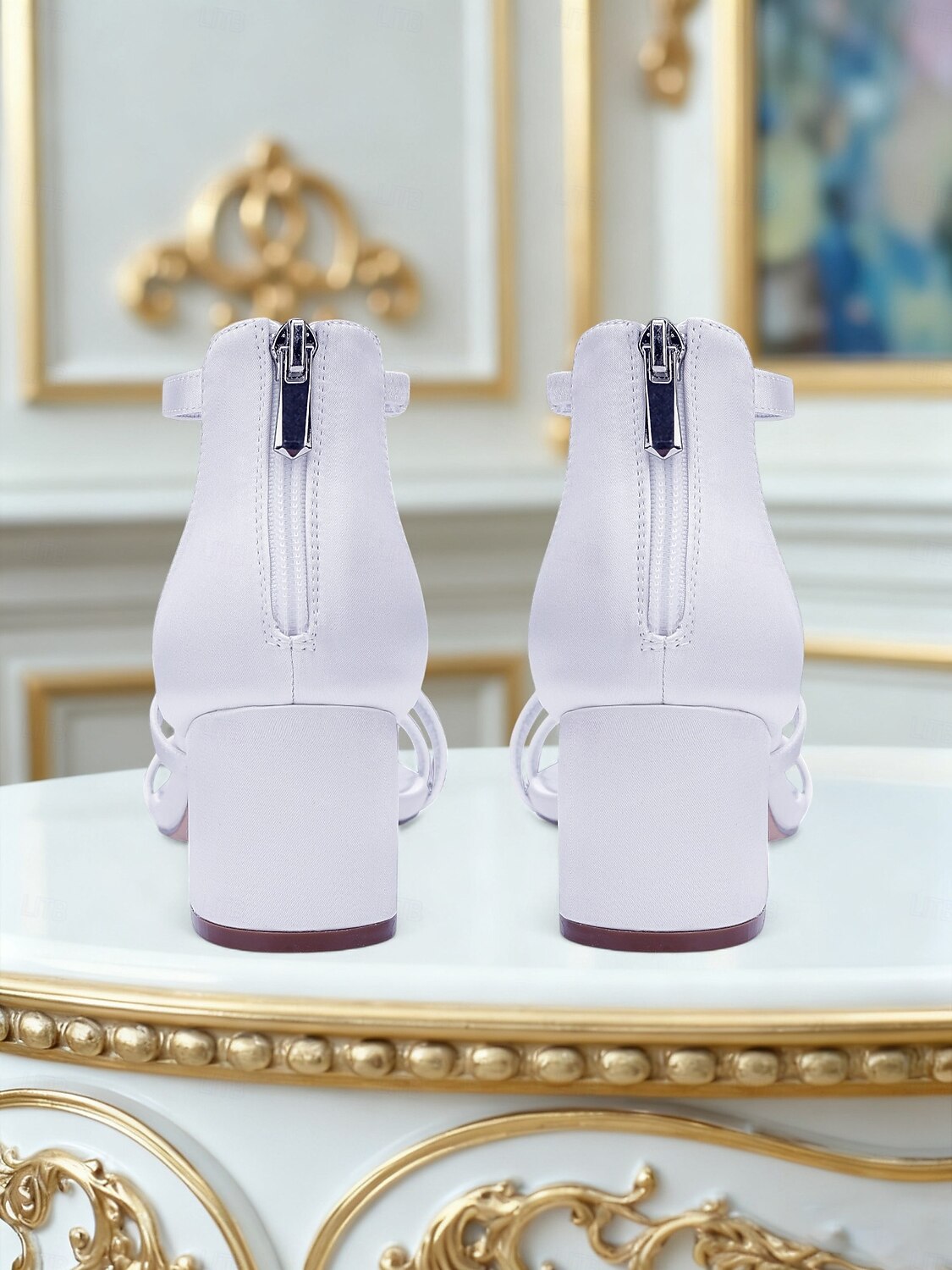 Dam Sandaler Fest Bröllop Blockera hälen Öppen tå Elegant Mode Sexig Promenad Satäng Dragkedja Silver Vin Svart 2026 - $64.99 –P5