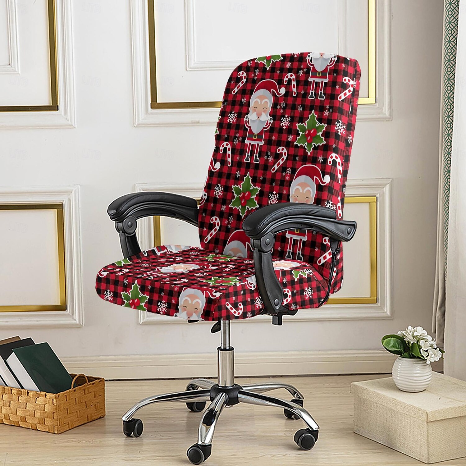 Fundas navideñas para sillas y taburetes de oficina, fundas elásticas de poliéster con estampado geométrico para la decoración navideña del hogar. 2025 - $14.99 –P2