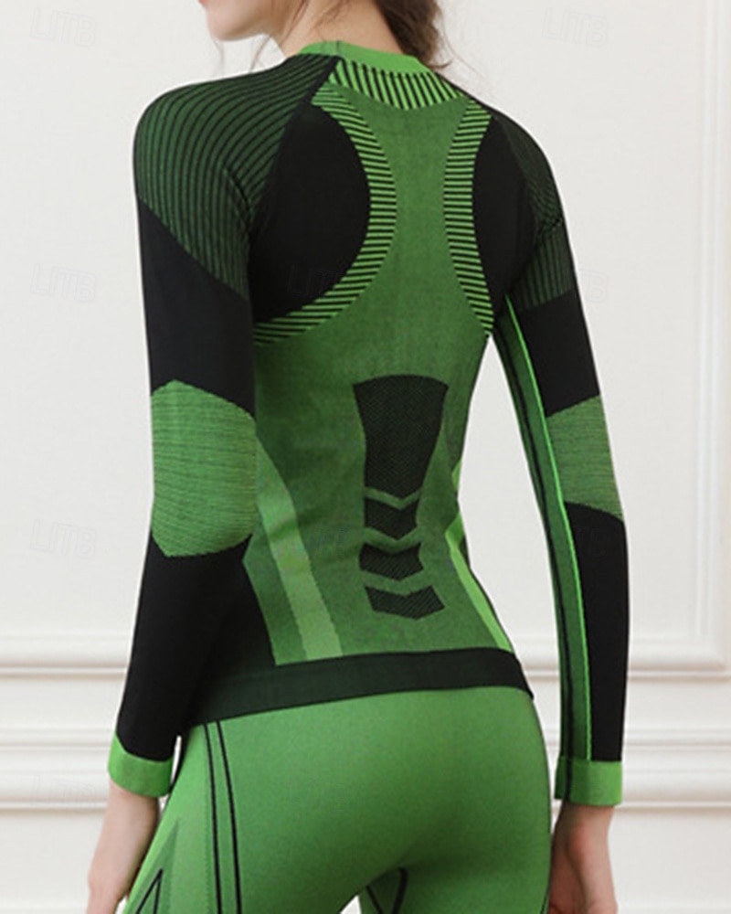 Women's Baselayer Thermal Shirts Long Sleeve Crew Neck Top Outdoor Thermal Warm Winter Autumn / Fall Chinlon Patchwork Black Pink Blue Ski / Snowboard Tennis Winter Sports 2026 - $35.99 –P4