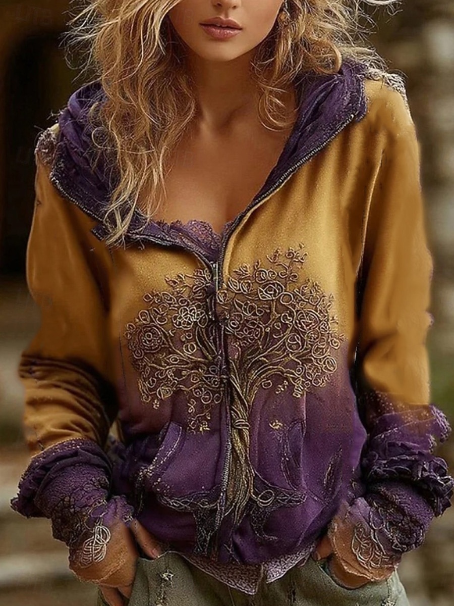 Felpa con cappuccio vintage boho stampata in 3D da donna felpa a patchwork floreale zip up floreale punk attiva vintage maniche lunghe con cappuccio top regolari abbigliamento quotidiano casual del 2026 a $42.99 –P2