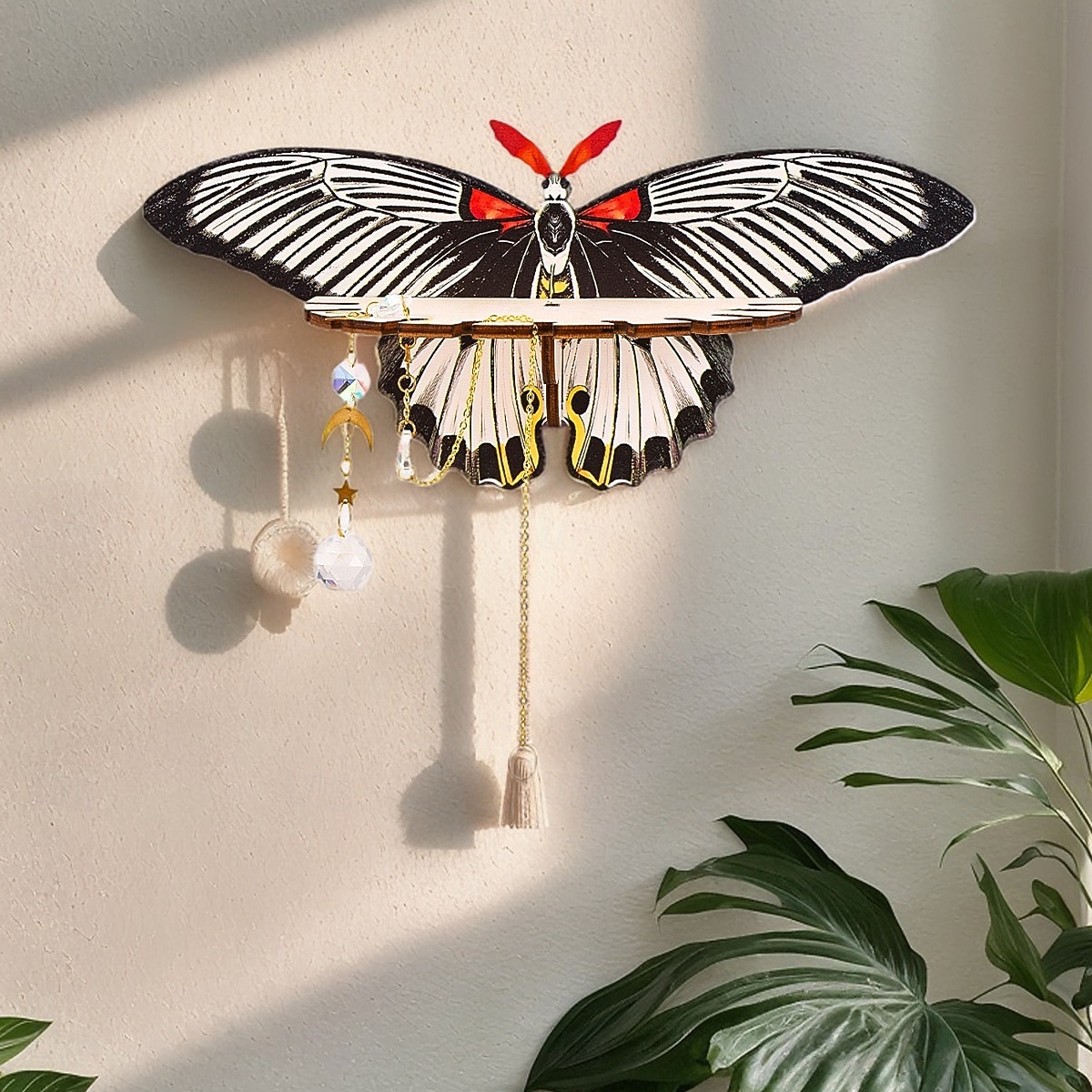 2025年 1個のクリエイティブでシンプルな壁掛けストライプの蝶型ディスプレイスタンド、釘なし、カラフルなクリエイティブな蝶型の壁飾り吊り下げピース組み立て木製手工芸品吊り下げ装飾  コレクション – $9.49 –P7