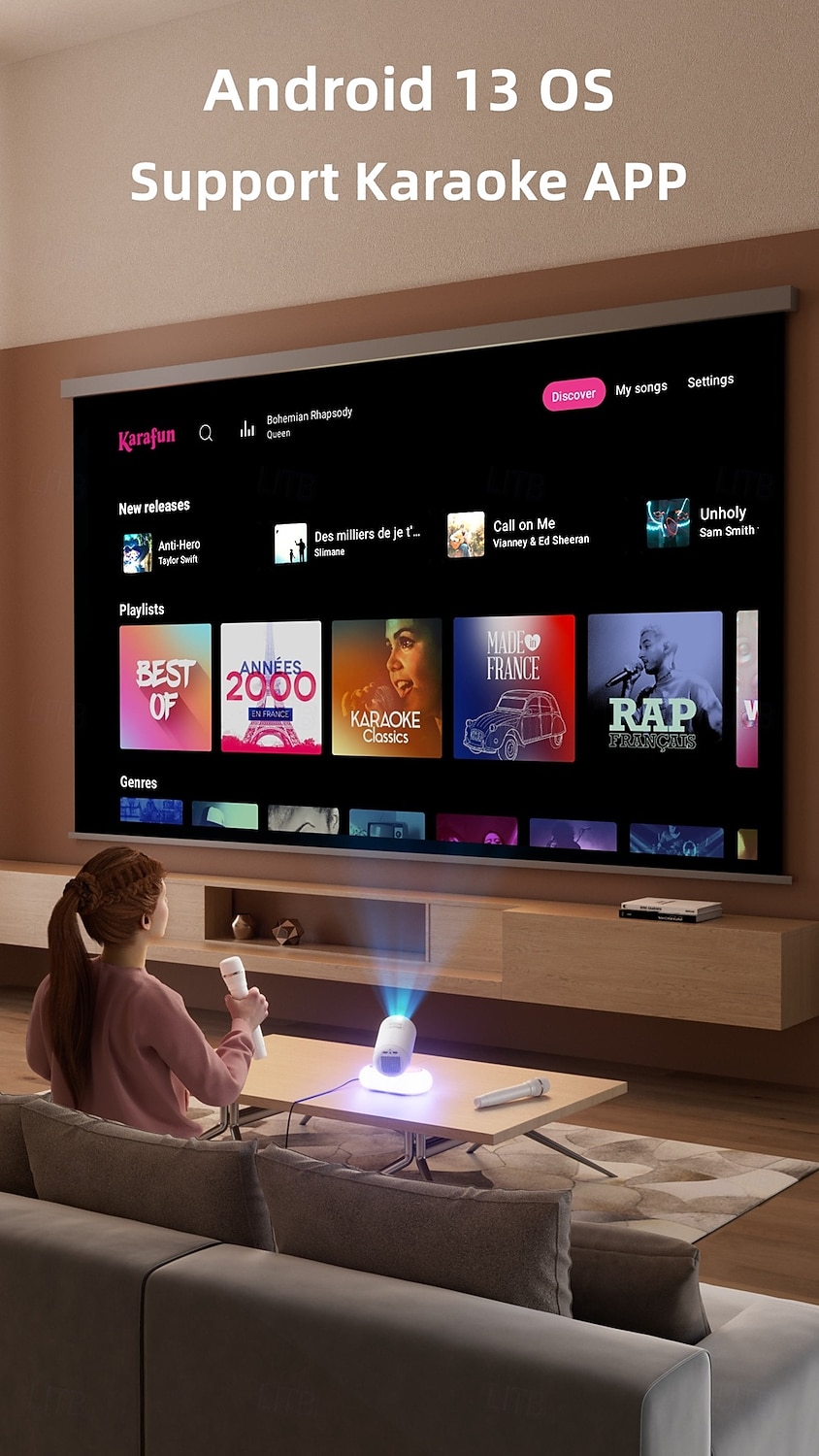 Премиум проектор YT900 с автофокусировкой разрешение 1920*1080 опциональная микрофонная основа светодиодная лента 2.4/5GHz двухдиапазонный Wi-Fi Android 13.0 3-х линзовый стеклянный объектив с 2026 - $217.09 –P3