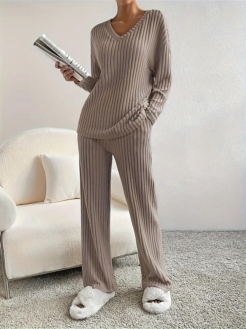 Femmes Élégant Chaud ancien Ensembles deux pièces manche longue Col en V Couleur Unie Extérieur Occasionnel Quotidien Noir Vert Claire Marron clair Printemps Coupe Ample de 2025 ? $21.99 –P4