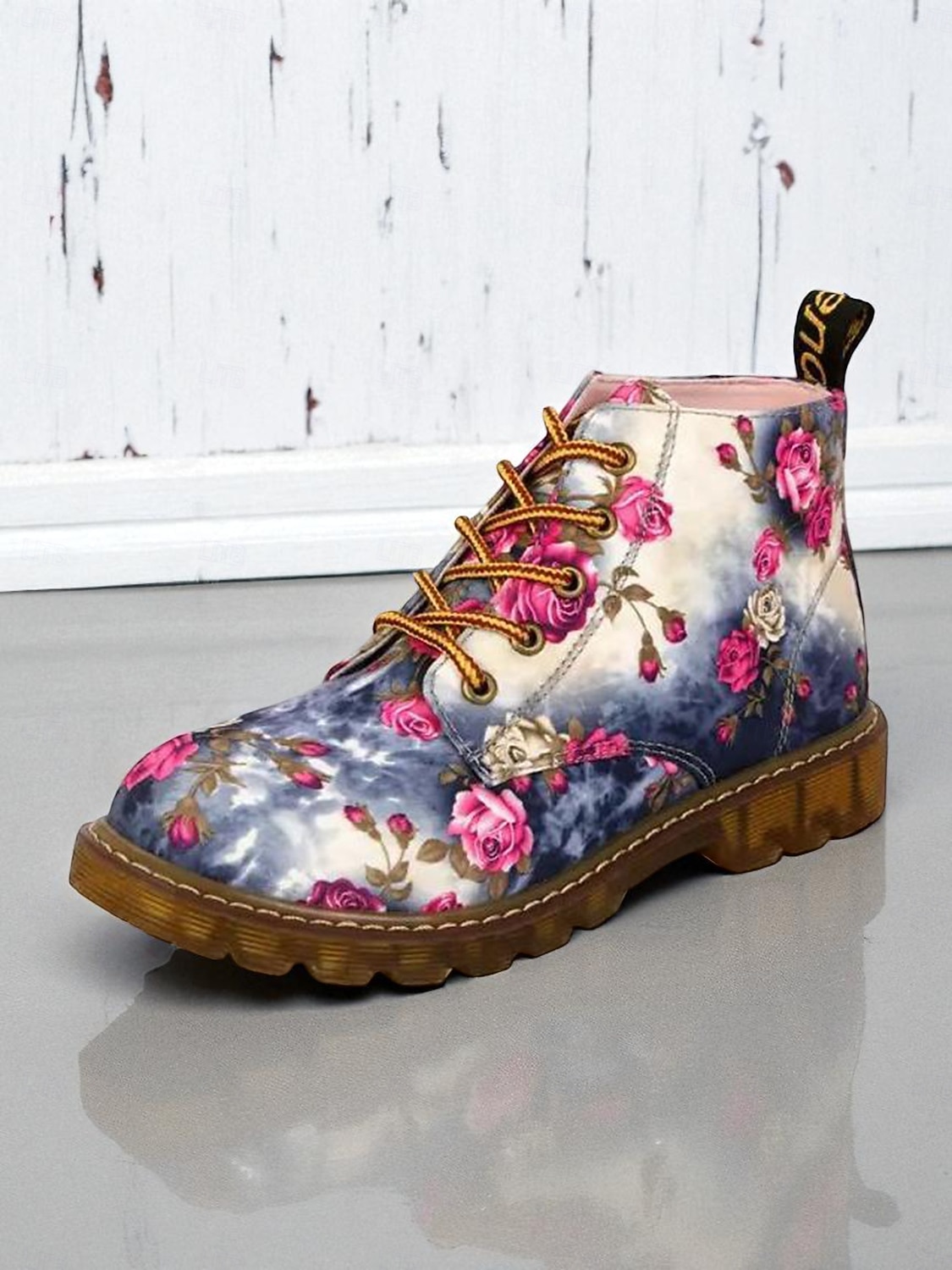 stivaletti da donna con lacci floreali e suola antiscivolo, scarpe casual in stile combattimento con stampa vintage per comode passeggiate all'aperto &abbigliamento quotidiano del 2026 a $46.99 –P1