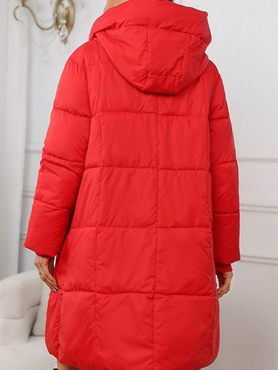 Women's Parka Comfortable Breathable Zipper Pocket Casual Plain Vacation Street Casual Daily Wear Zipper Long Hooded Regular Fit Long Sleeve Outerwear Black Red Khaki Spring Fall 2025 - $51.99 –P9