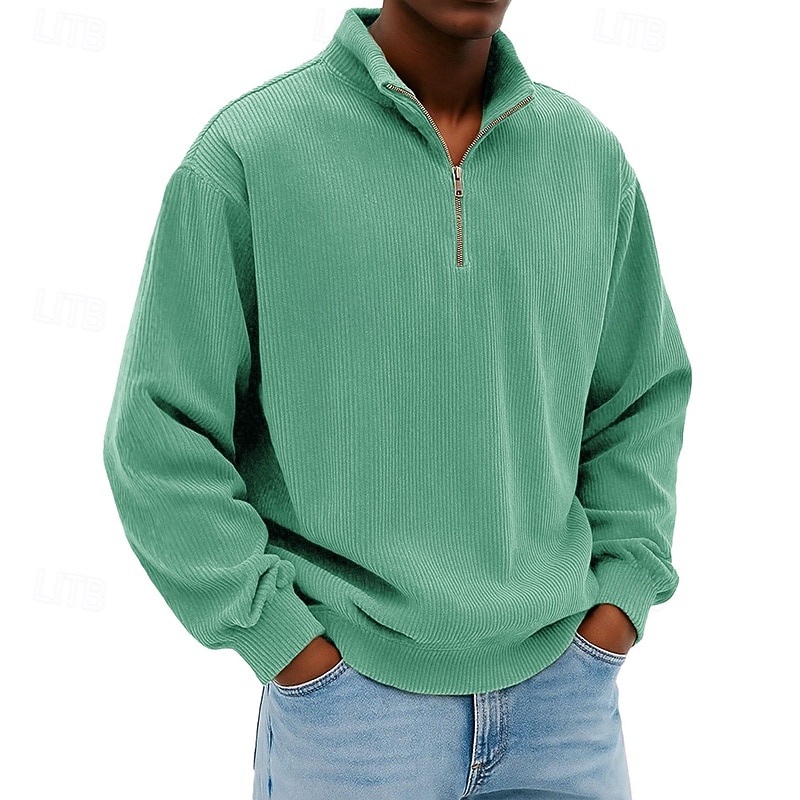 Voor heren Sweatshirt Corduroy Trui met capuchon Stoppen Sweatshirt met kwartrits Wit Opstaande boord Effen Vetoketju Met Textuur Casual Dagelijks Sport & Outdoor Streetwear Stoer Sportkleding Lente 2026 - $28.99 –P6