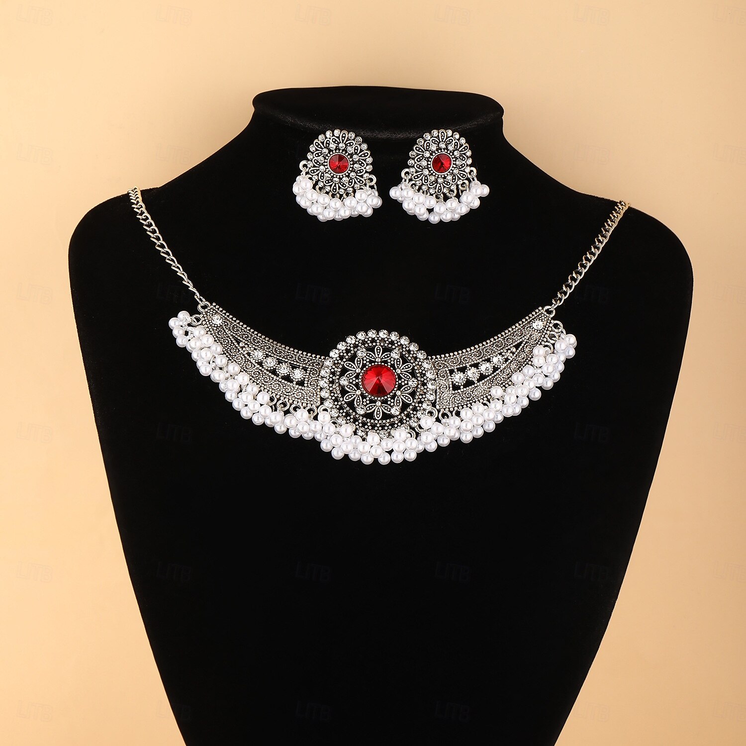 Zilveren parelchoker sieradenset voor dames voor kerstfeest, vintage kristallen ketting en oorbellenset voor feestdagen &elegante avondevenementen 2026 - $14.99 –P3