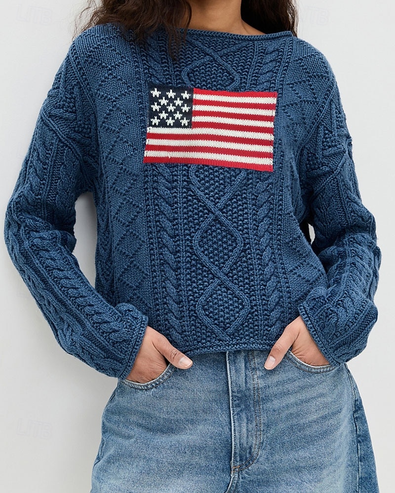 Női Pulóver Szüret Divat Utcai sikk Grafika Terített nyak Kötött Hosszú ujj Normál felsők Kötött Szabadtéri Napi Randi Tengerészkék Ősz Tél 2025 - $39.99 –P4