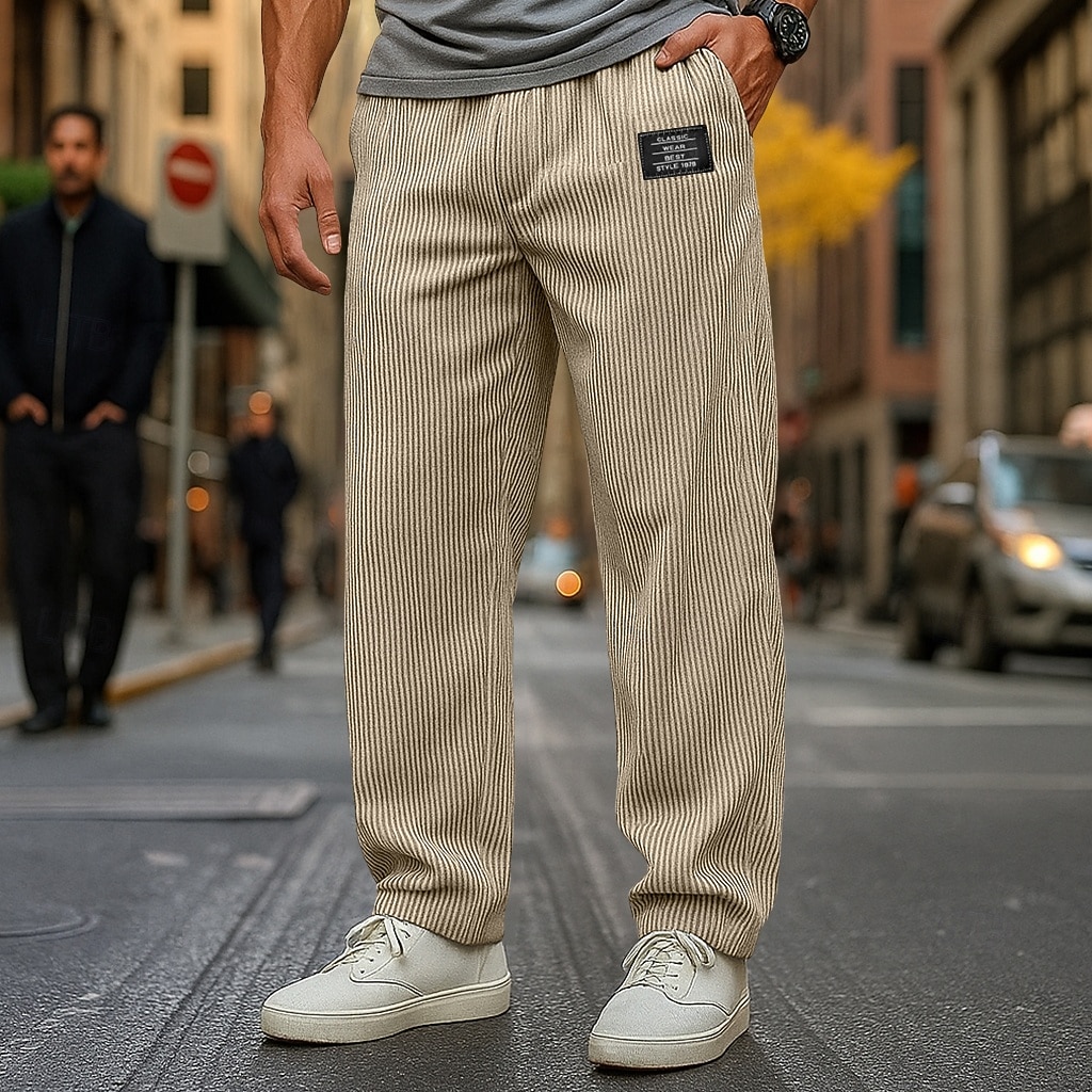 Men's Trousers Corduroy Pants Baggy Pants Straight Leg Sweatpants Drawstring Elastic Waist Solid Color Comfort Full Length Outdoor Daily Streetwear Vacation Fashion Black Navy Blue Micro-elastic 2026 - $25.99 –P5