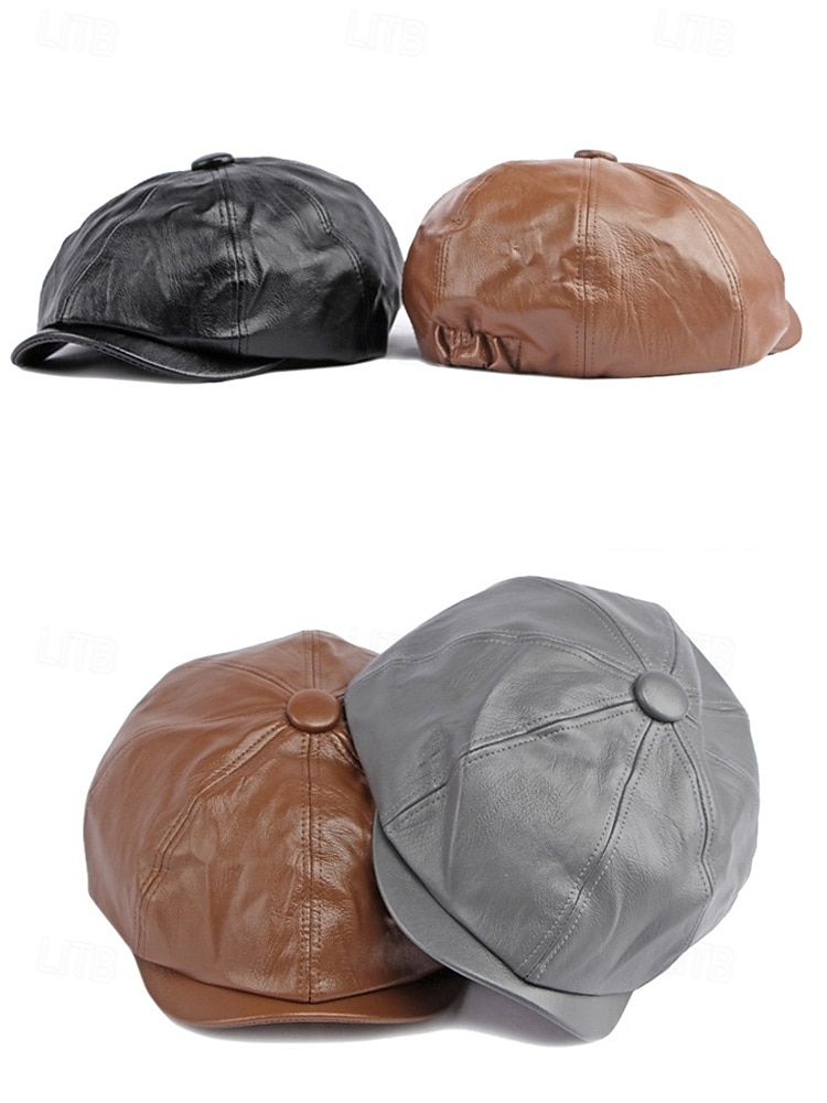 férfi karácsonyi műbőr sapka – stílusos piros, barna, fekete és szürke lapos sapka – meleg téli sapka férfiaknak – divatos ünnepi kiegészítő karácsonyi ünnepségekre 2026 - $14.99 –P4