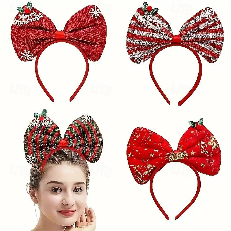 4 diademas navideñas, con gorro de Papá Noel y astas de reno, bonitos accesorios navideños para el cabello para niños y adultos, accesorios para disfraces y actuaciones navideñas. 2025 - $14.49 –P1