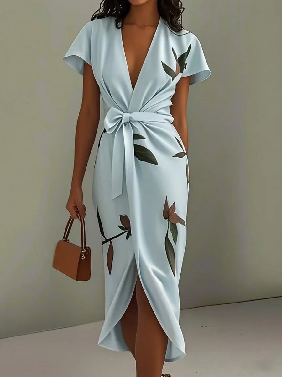 Per donna Abito Midi Abito a trapezio Abito Estivo Casual Quotidiano Vestibilità regolare Floreale Manica Corta Scollo a V Bianco Rosa Azzurro cielo Estate Primavera del 2026 a $36.99 –P4
